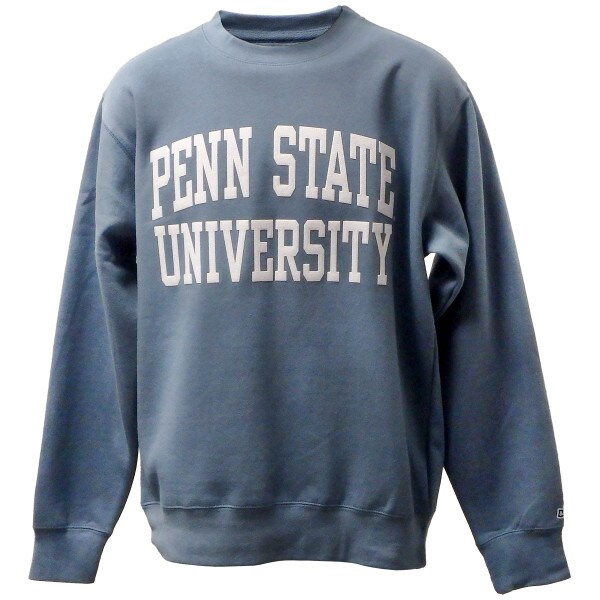 long sleeve saltwater blue crew neck sweatshirt with stitched felt Penn State University